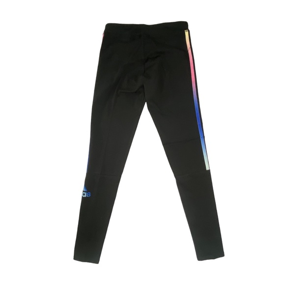 Adidas Girls Regular Fit Black with Rainbow Stripes Cotton Leggings Size XL NWT - Picture 2 of 4